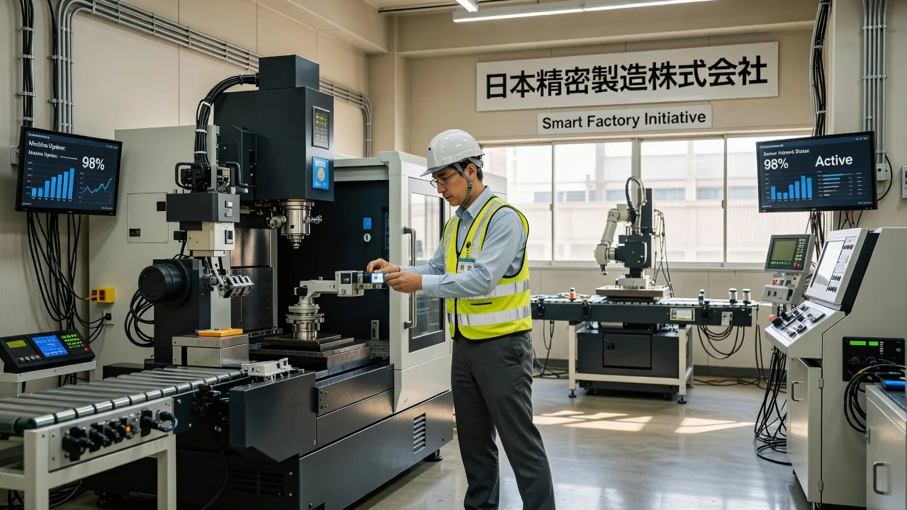 製造現場で生産管理システムを使用する様子