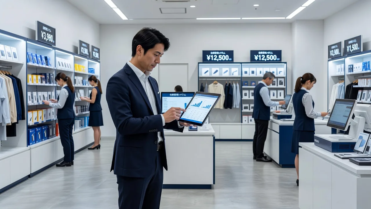 小売店舗で在庫システムを操作するスタッフ